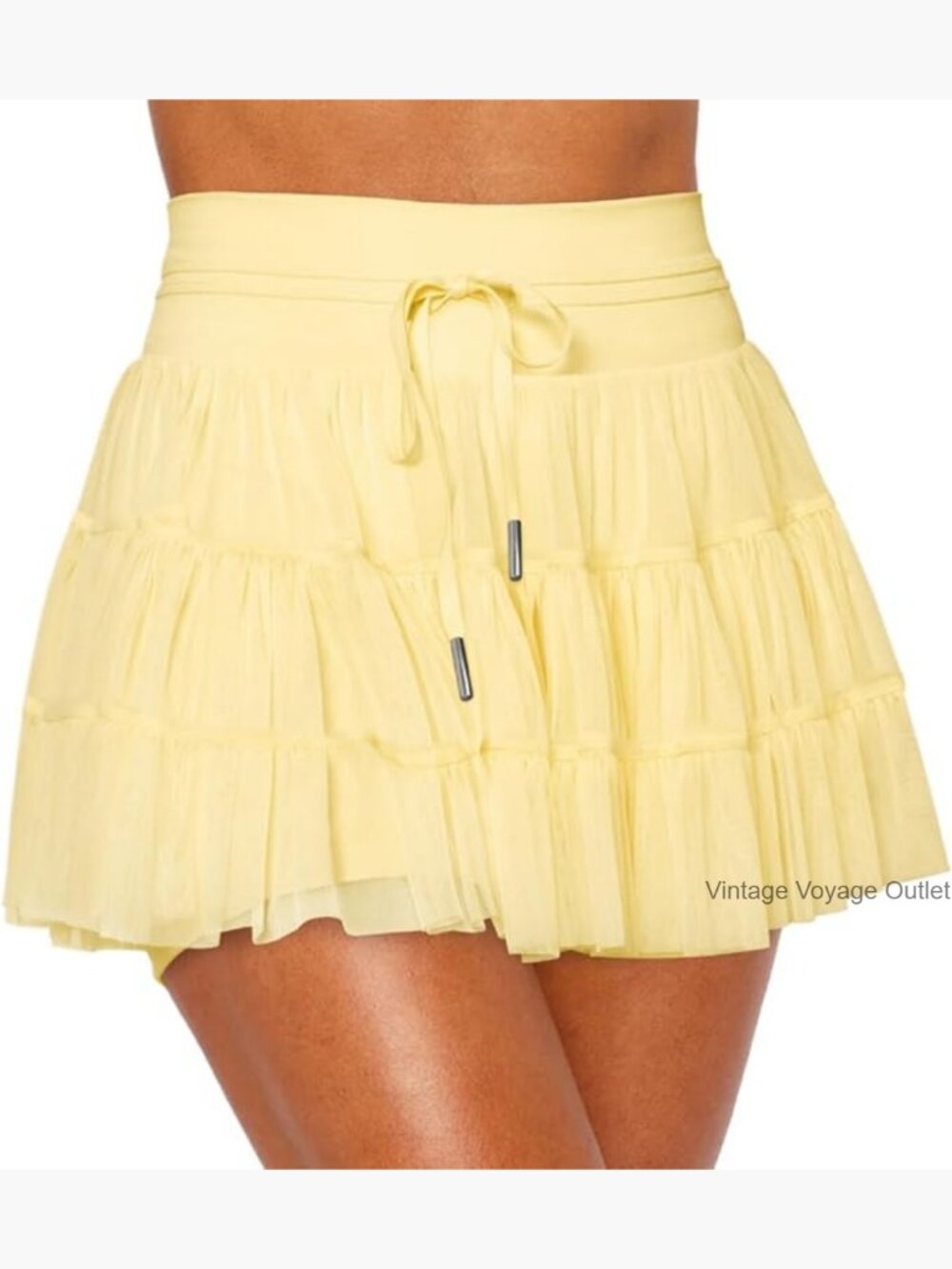 Yellow Tiered Athletic Skort with Drawstring Waist